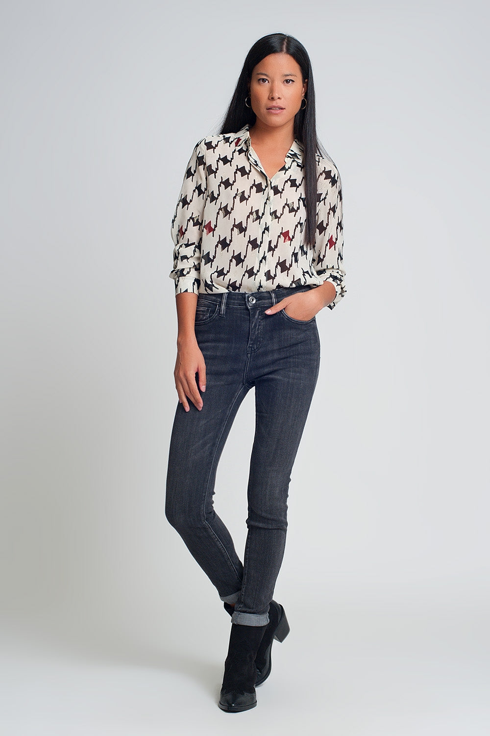 Jeans skinny a vita alta nero slavato