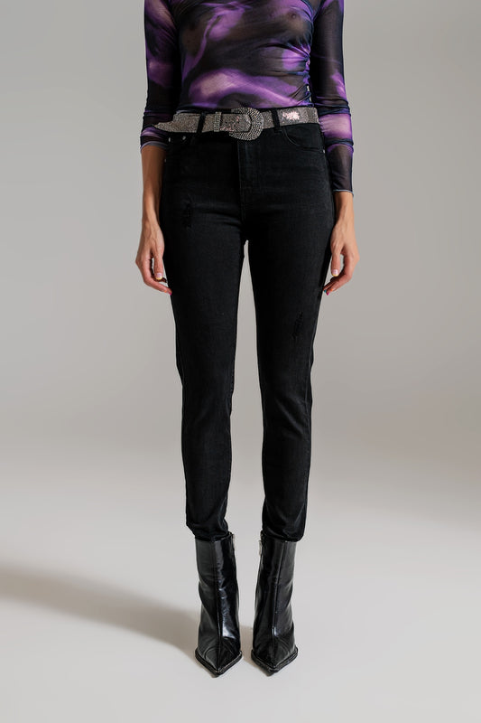 Q2 Jeans skinny a vita alta nero