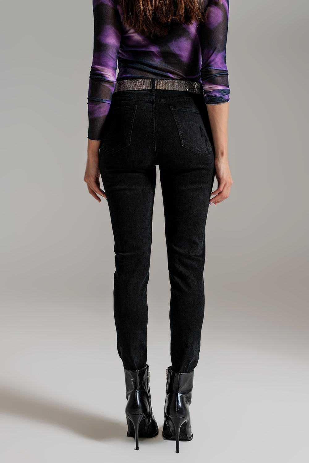 Jeans skinny a vita alta nero