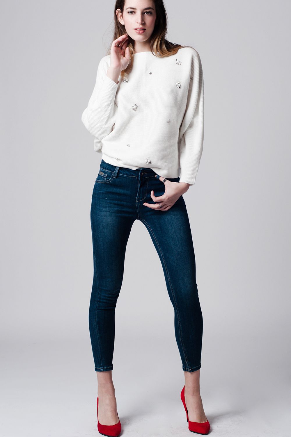 Jeans skinny a vita bassa in denim scuro