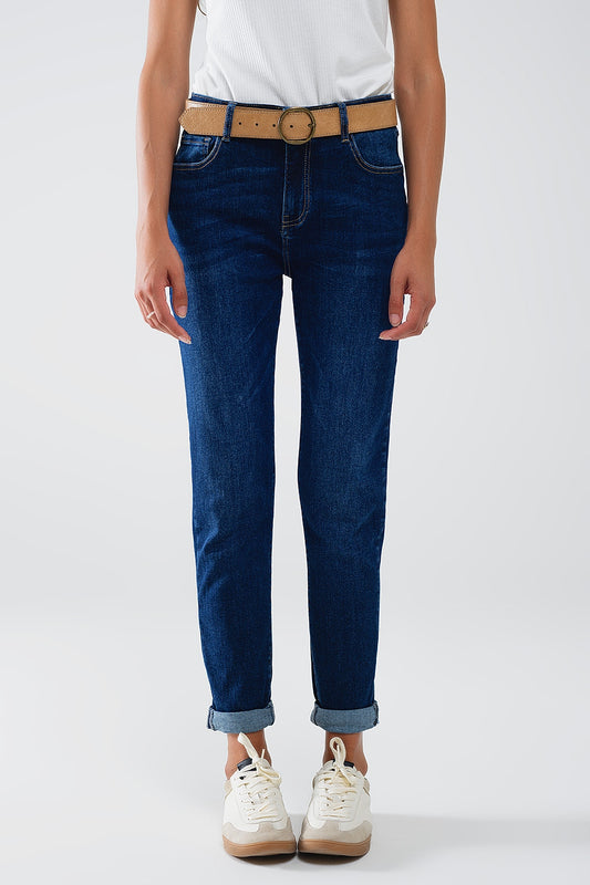 Q2 Jeans skinny a vita media con lavaggio scuro