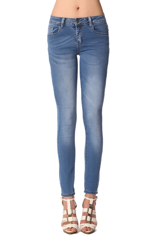 Q2 Jeans skinny a vita medio alta lavaggio chiaro