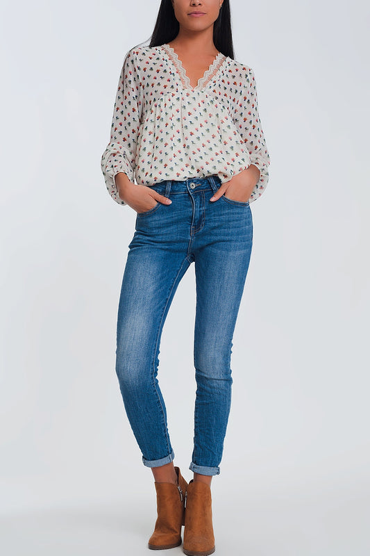 Q2 Jeans skinny a vita meta azzurri