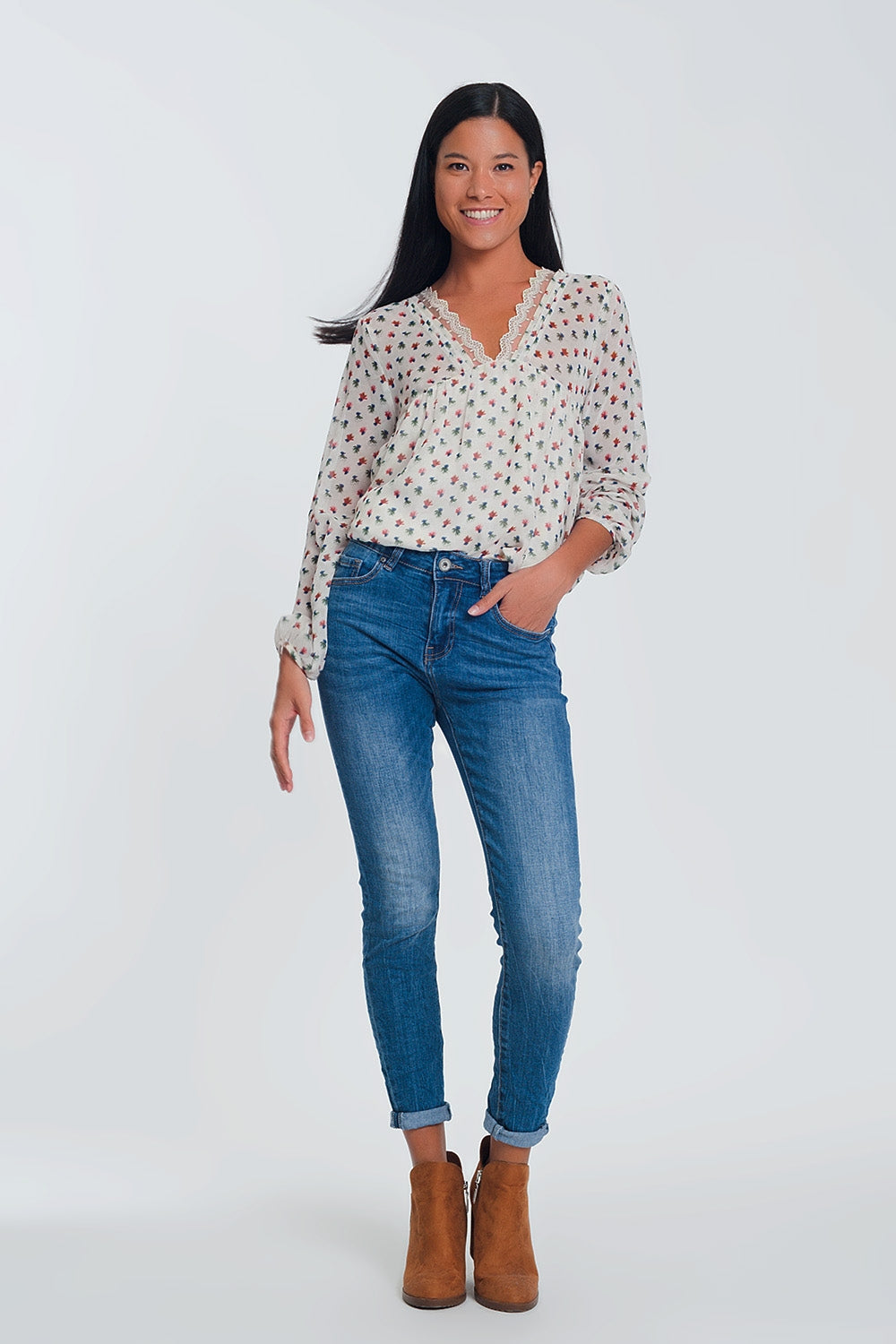 Jeans skinny a vita meta azzurri