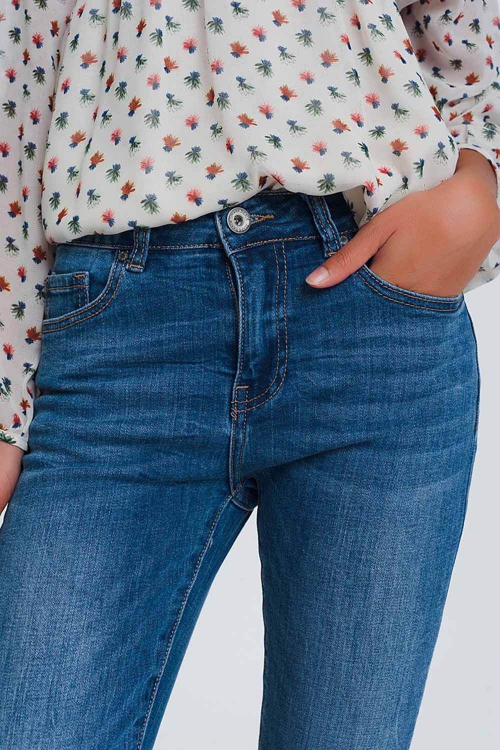 Jeans skinny a vita meta azzurri