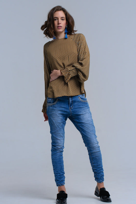 Q2 Jeans skinny blu con dettagli in paillettes