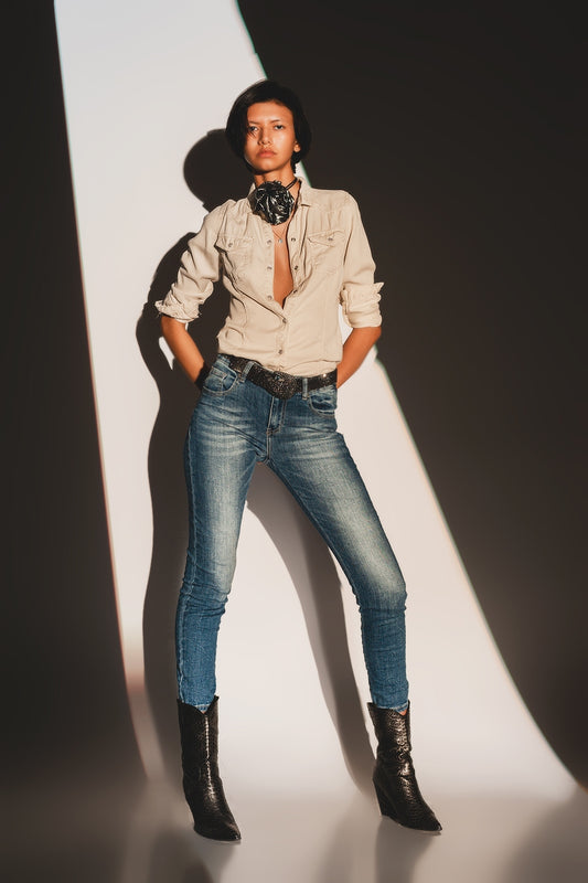 Q2 Jeans skinny blu invecchiato