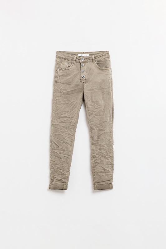 Q2 Jeans skinny con bottoni a vista in beige scuro