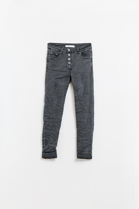 Q2 Jeans skinny con bottoni a vista in grigio scuro