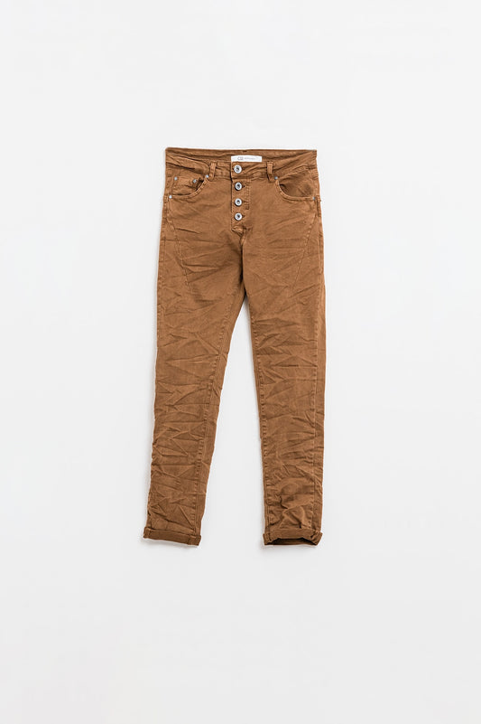 Q2 Jeans skinny con bottoni a vista in marrone