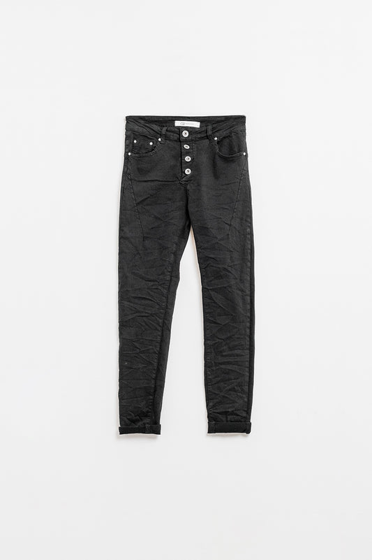 Q2 Jeans skinny con bottoni a vista in nero
