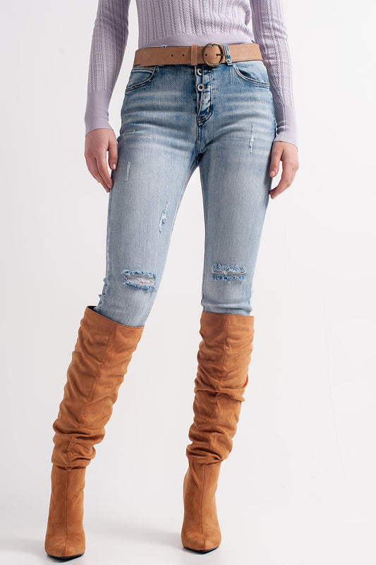 Q2 Jeans skinny con bottoni a vista sul davanti colore blu medio