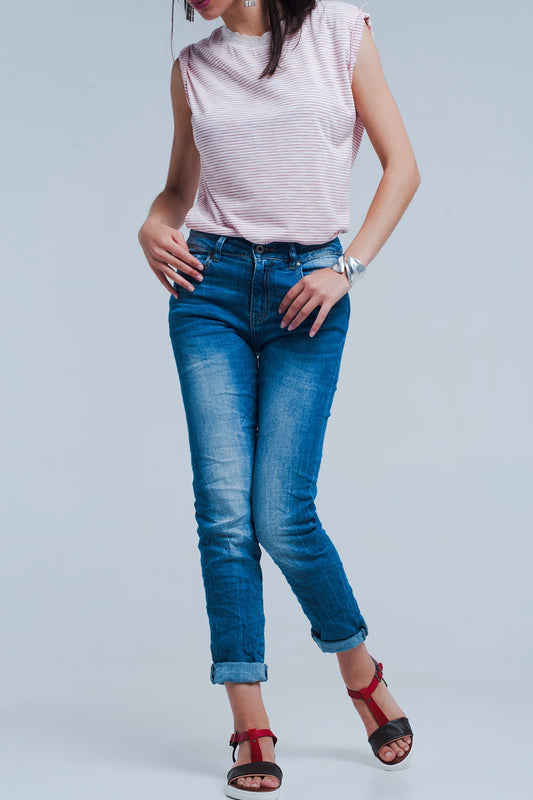 Q2 Jeans skinny con effetto rugoso