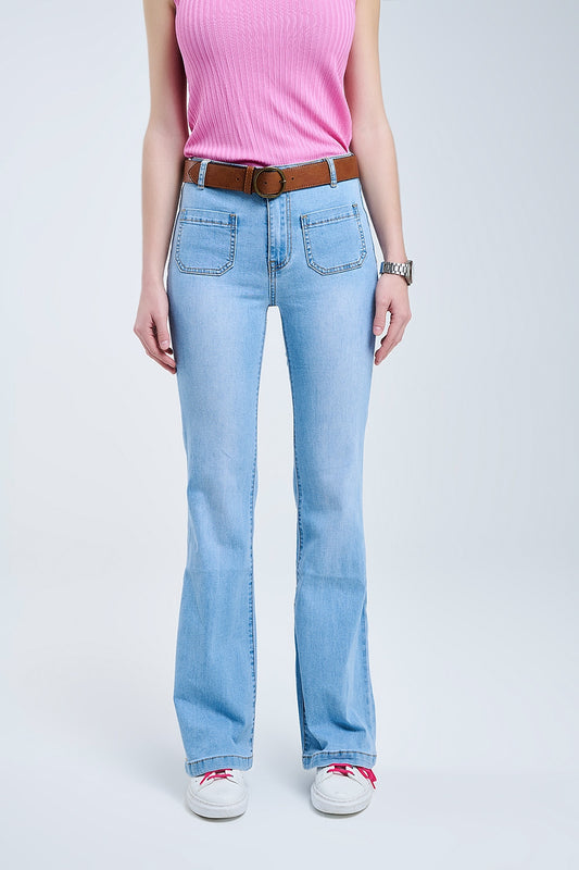Q2 Jeans skinny con lavaggio chiaro e tasche frontali
