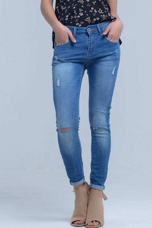 Q2 Jeans skinny con strappi al ginocchio