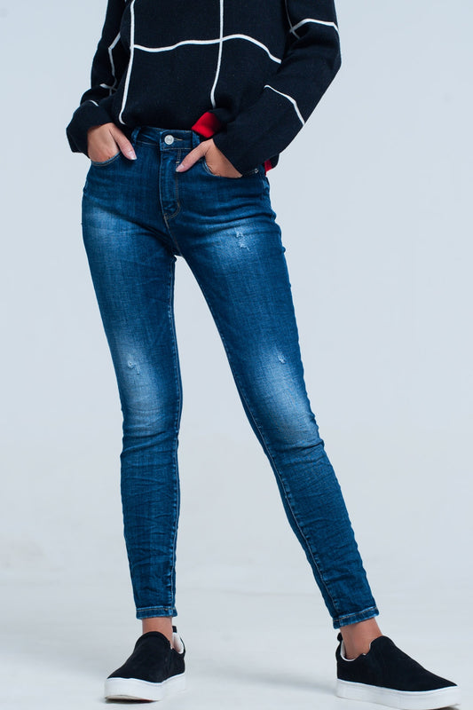 Q2 Jeans skinny con tasca ricamata