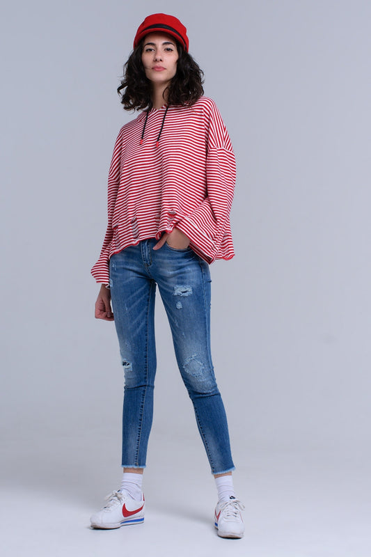 Q2 Jeans skinny effetto consumato con frange