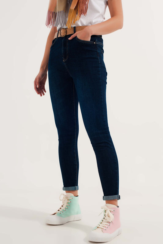 Q2 Jeans skinny fit denim elasticizzato blu medio