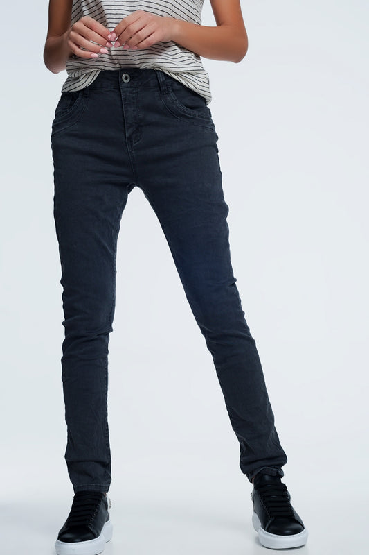 Q2 jeans skinny grigio con cavallo basso