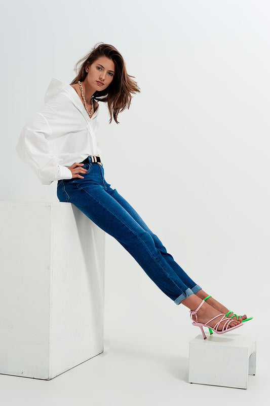 Q2 Jeans skinny in misto cotone blu scuro