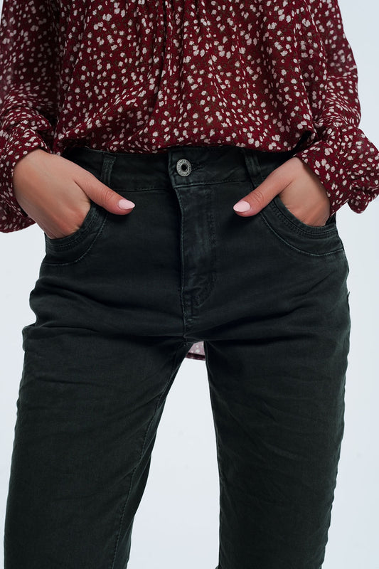 Q2 jeans skinny khaki con cavallo basso