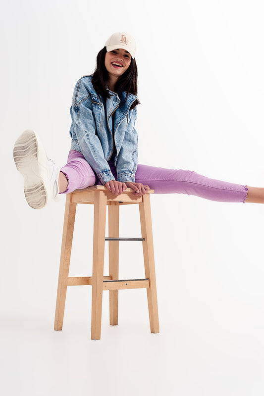 Q2 Jeans skinny lilla con fondo effetto invecchiato