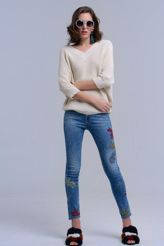 Q2 Jeans skinny ricamati