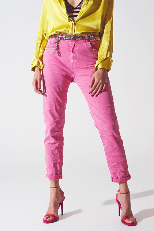 Q2 Jeans skinny rosa stropicciati