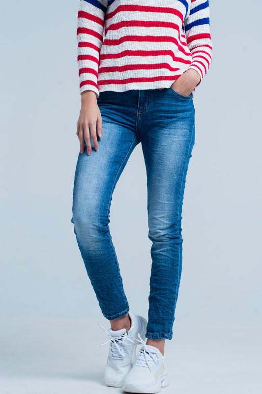 Q2 Jeans skinny rugosi lavato oscuro