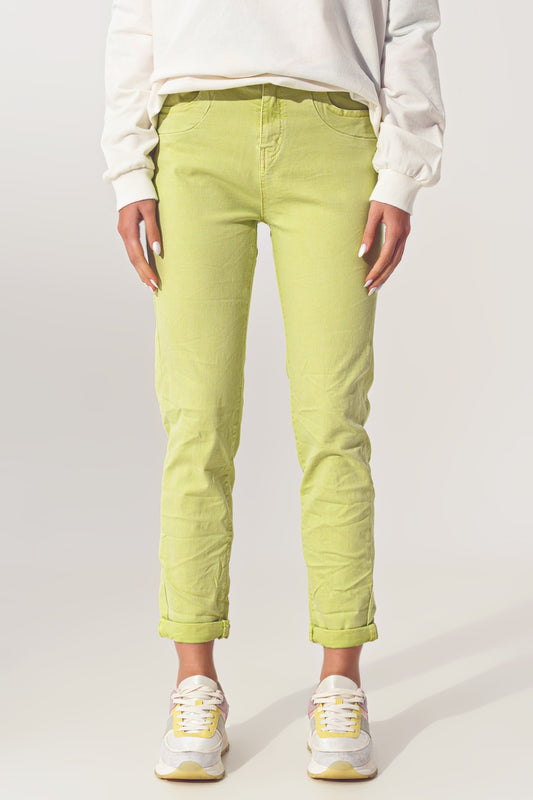Q2 Jeans skinny stropicciati verde lime
