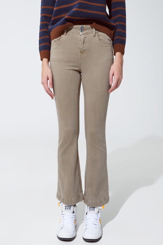 Q2 Jeans skinny svasati con doppio bottone in beige