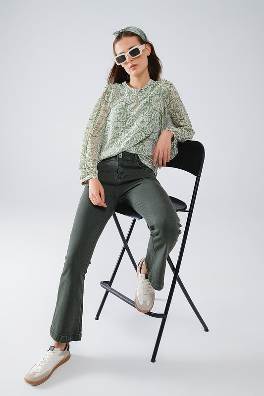 Q2 Jeans skinny svasati con doppio bottone in kaki