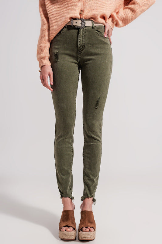 Q2 Jeans skinny verdi distressed