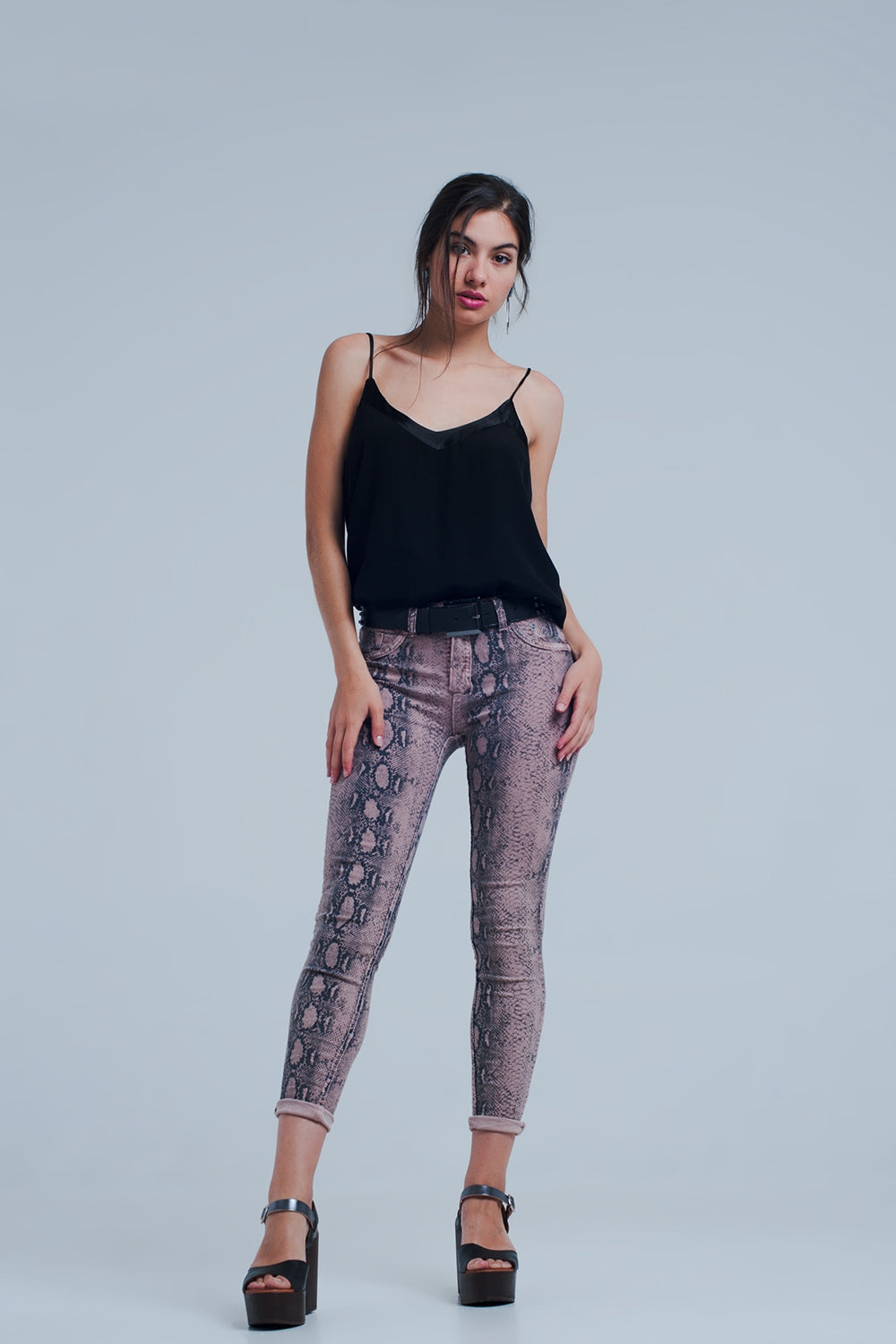 Jeans stampa serpente rosa reversibili