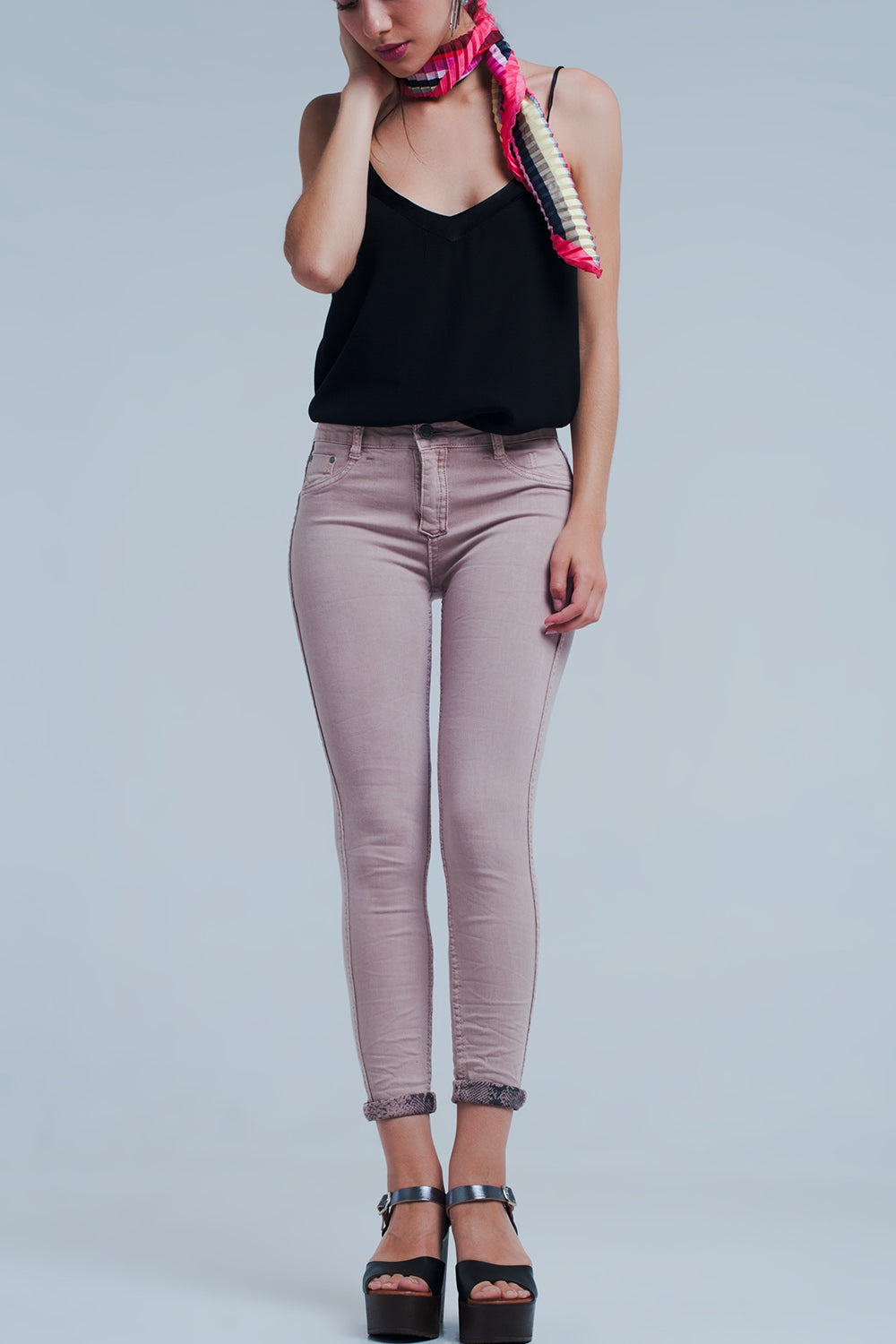 Jeans stampa serpente rosa reversibili