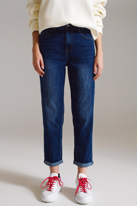 Q2 Jeans Straight basic in lavaggio scuro