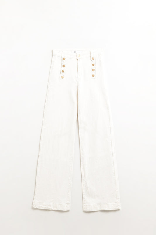 Jeans Straight con bottoni dorati laterali in bianco