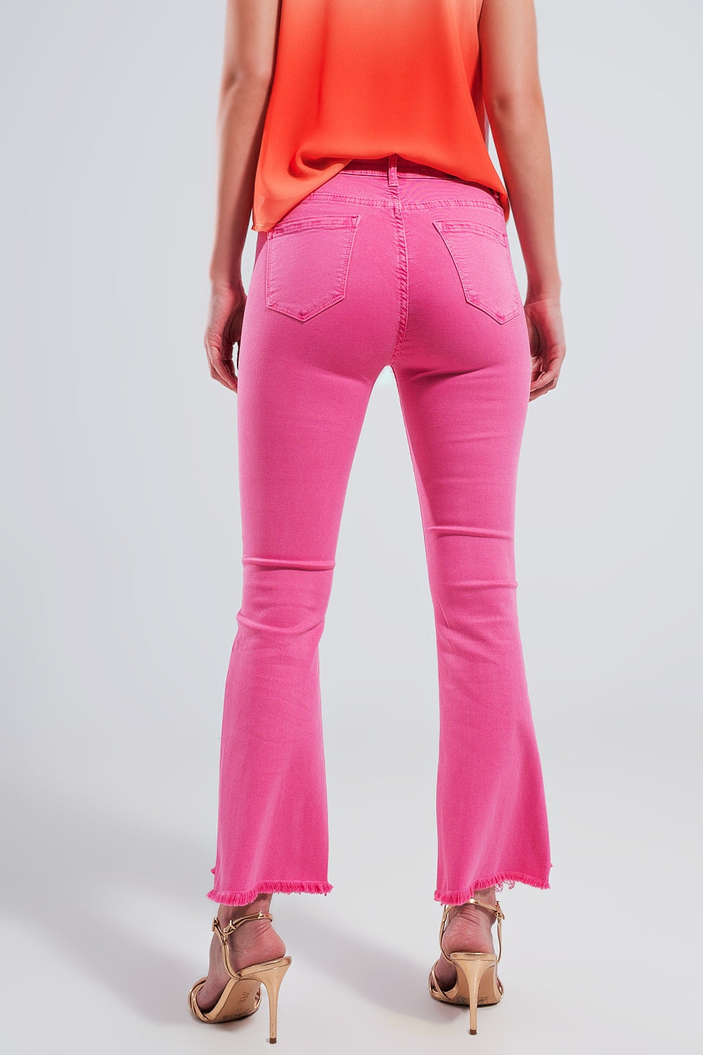 Jeans straight fucsia a caviglia ampia