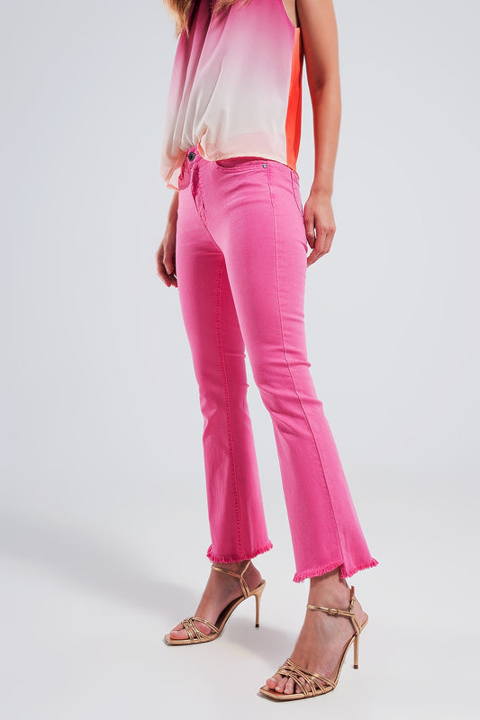 Q2 Jeans straight fucsia a caviglia ampia