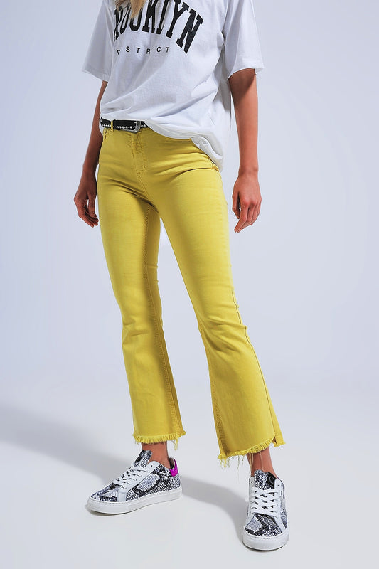 Q2 jeans straight gialli con caviglie larghe