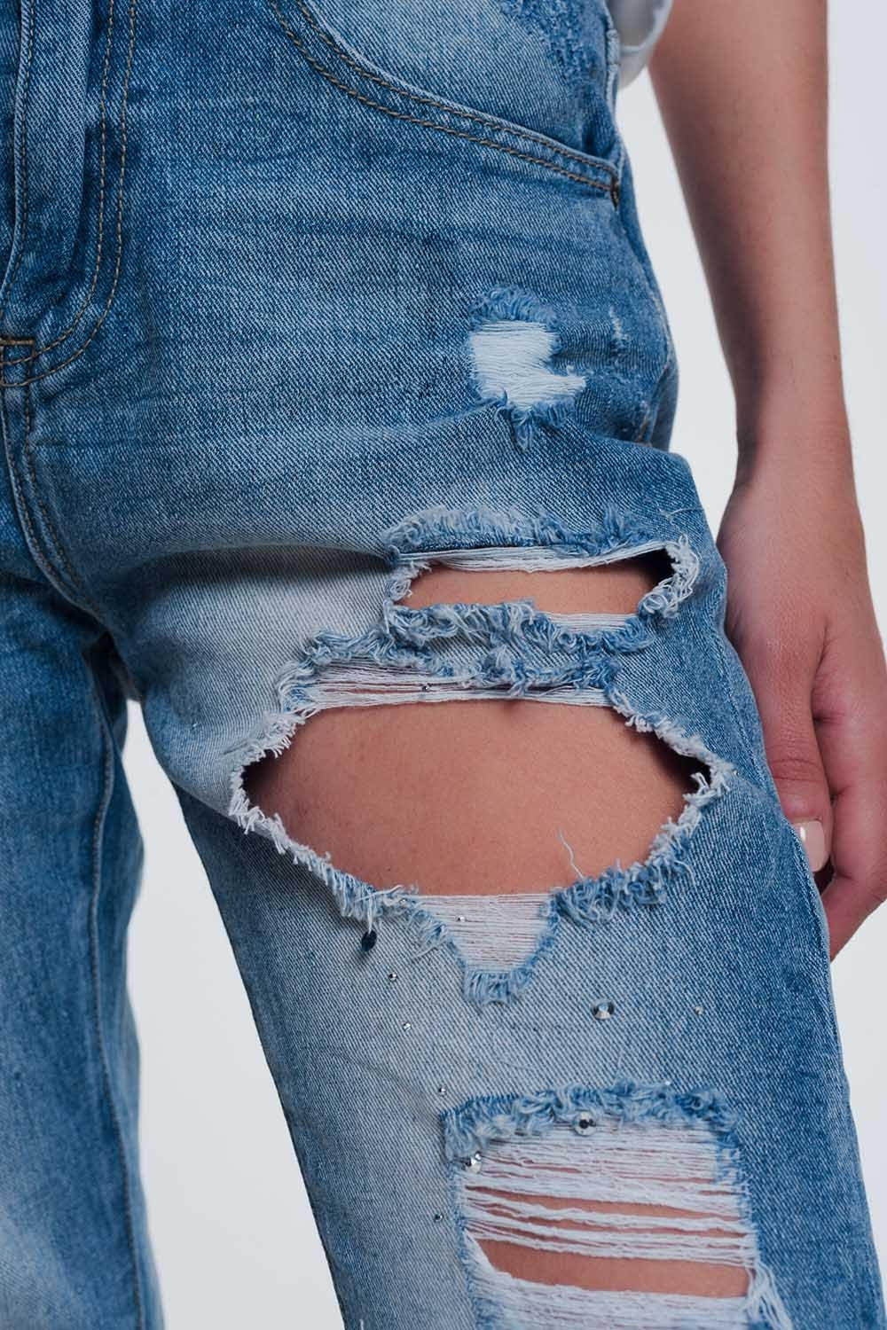 Jeans strappati vita super alta dritti azzurri