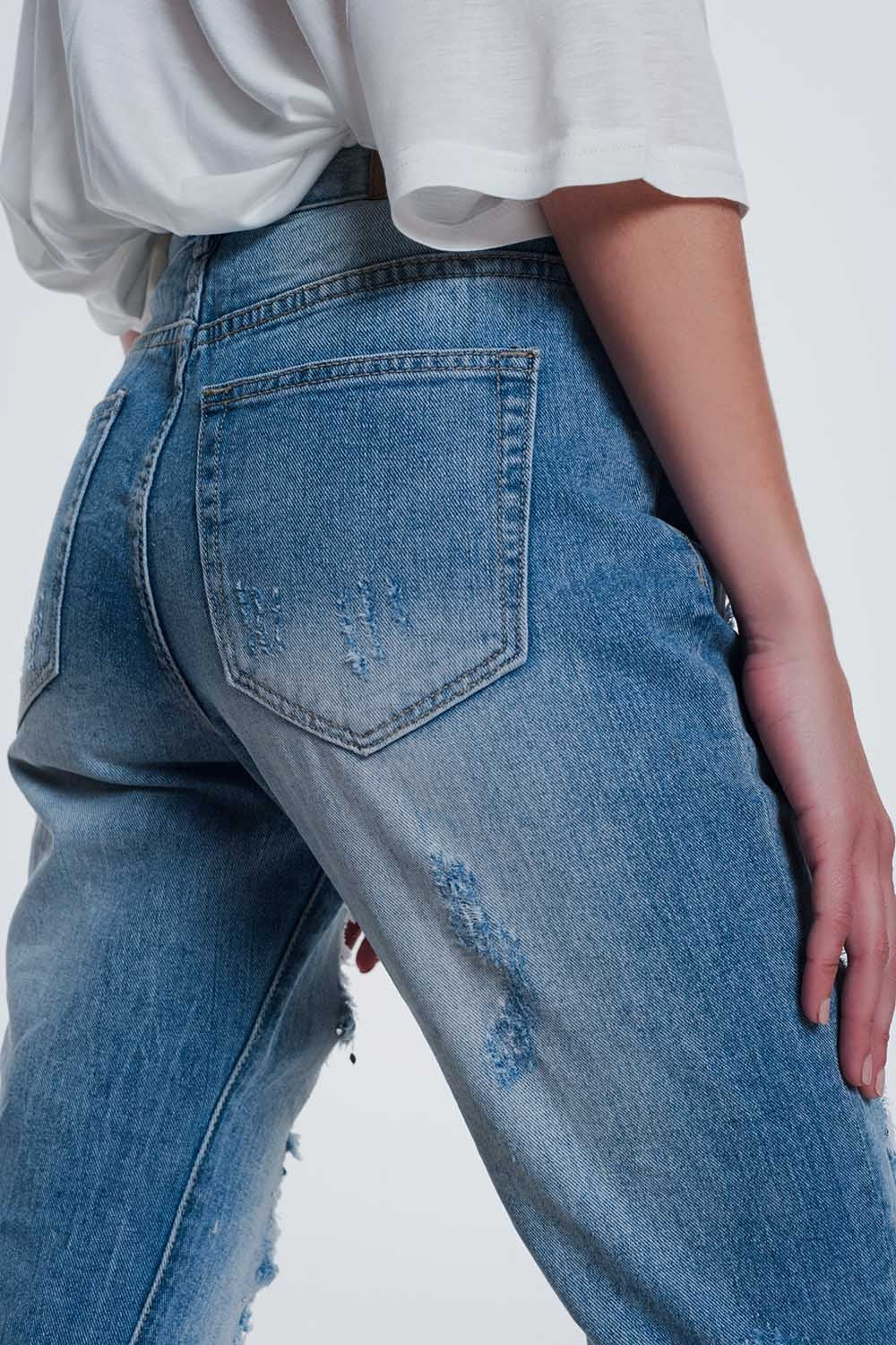 Jeans strappati vita super alta dritti azzurri