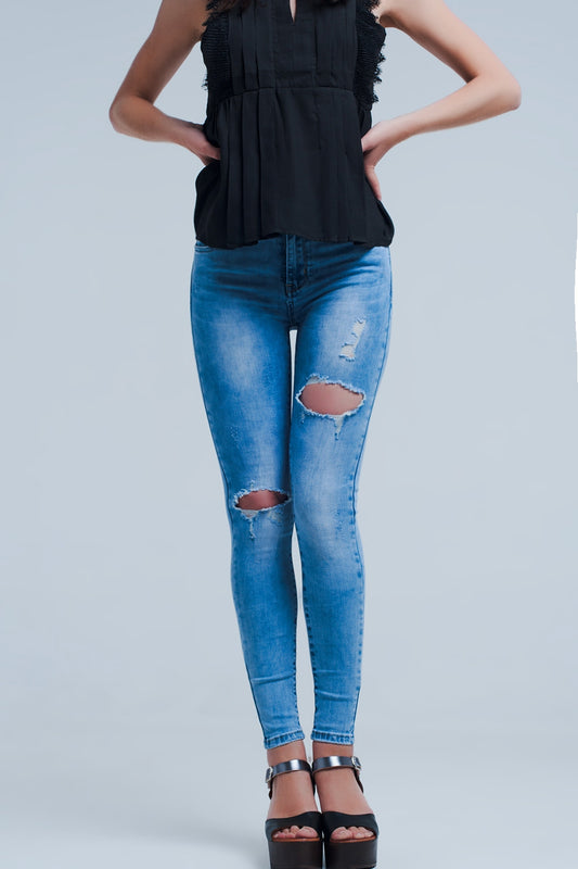 Q2 Jeans stretti con grandi rotos
