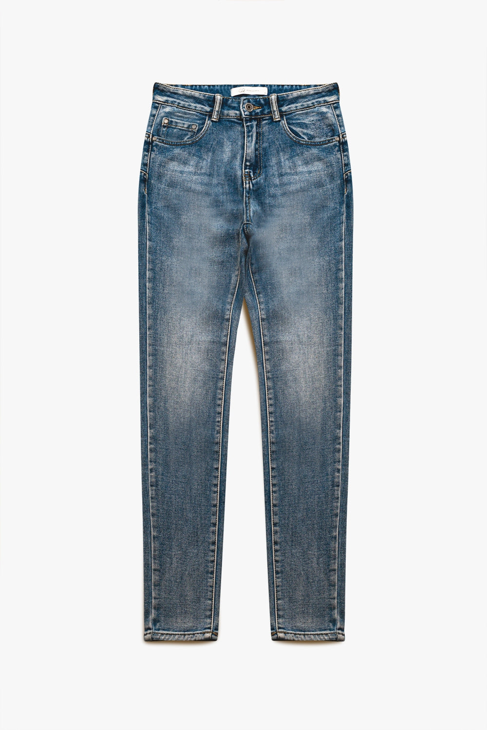Jeans super skinny a vita alta in blu stonewash vintage