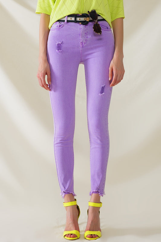 Q2 Jeans super skinny a vita alta lilla