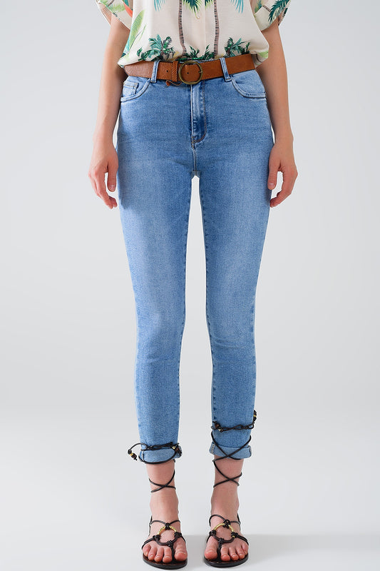 Q2 Jeans super skinny a vita regolare in lavaggio chiaro con 5 tasche