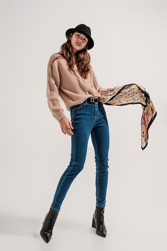 Q2 Jeans super skinny fit a vita alta lavaggio in blu medio