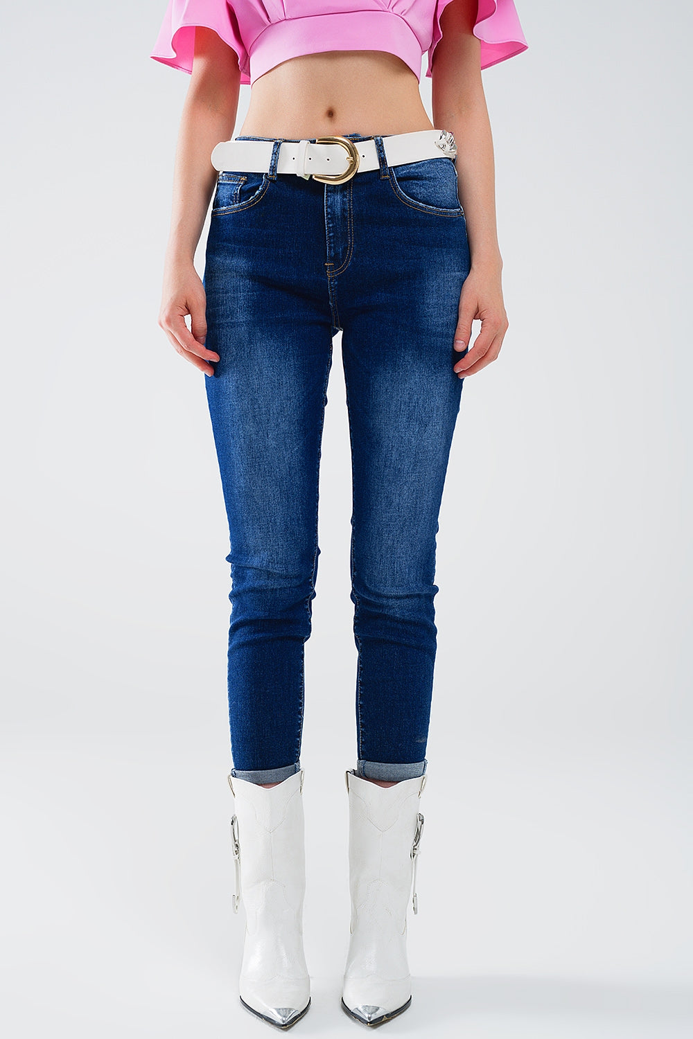 Q2 Jeans super skinny lavaggio scuro in denim elastico