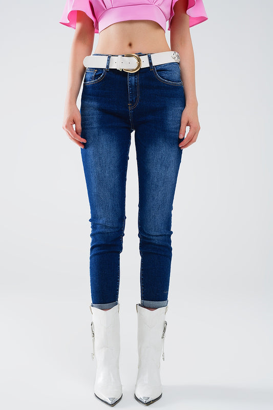 Q2 Jeans super skinny lavaggio scuro in denim elastico
