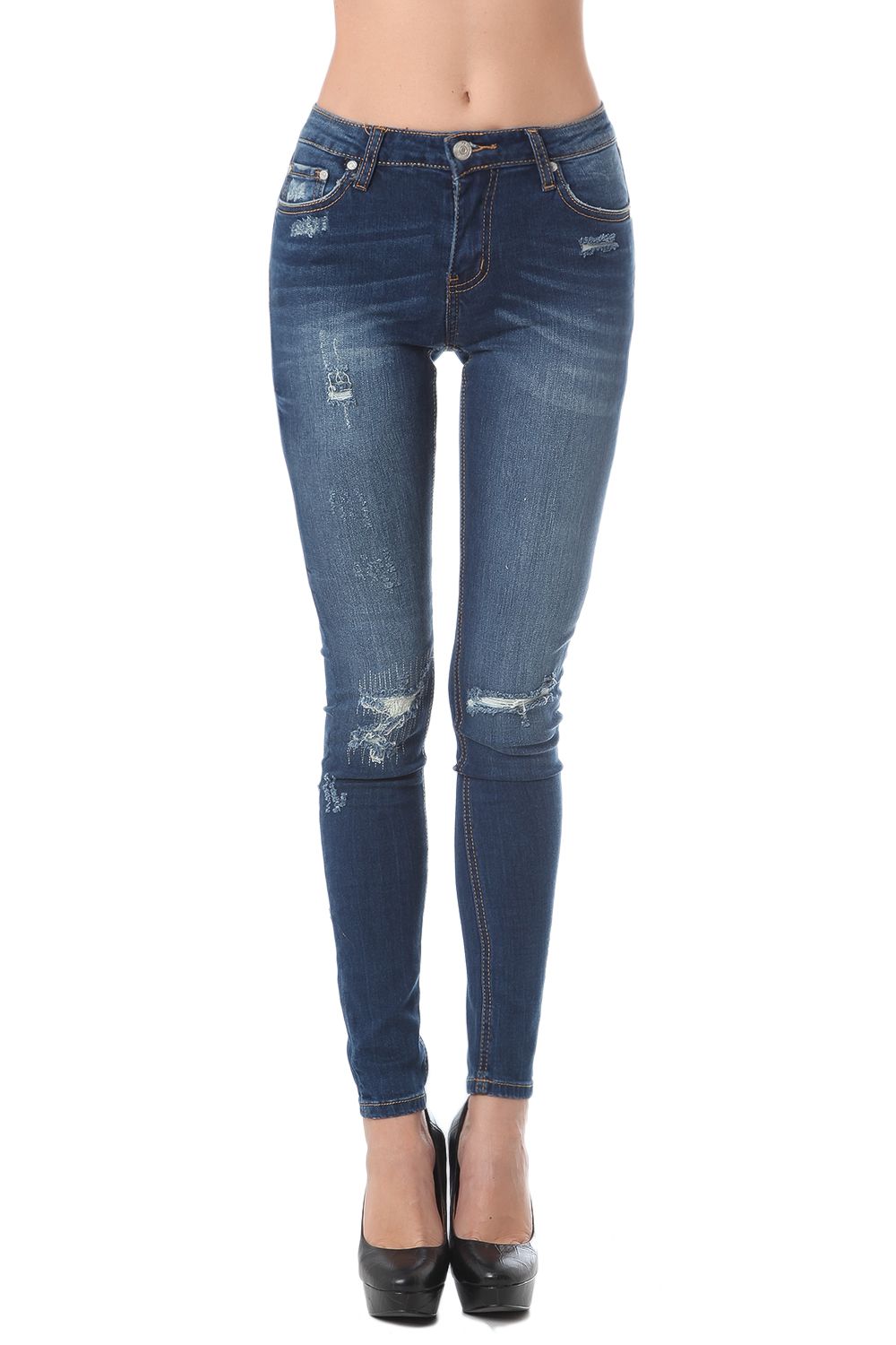 Q2 Jeans super slim con effetto strappati